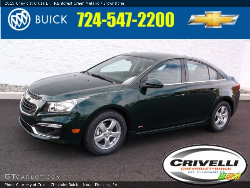 Rainforest Green Metallic / Brownstone 2015 Chevrolet Cruze LT