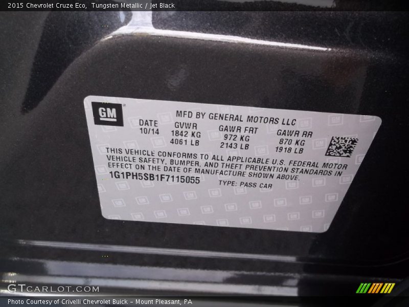 Tungsten Metallic / Jet Black 2015 Chevrolet Cruze Eco