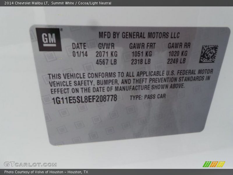 Summit White / Cocoa/Light Neutral 2014 Chevrolet Malibu LT