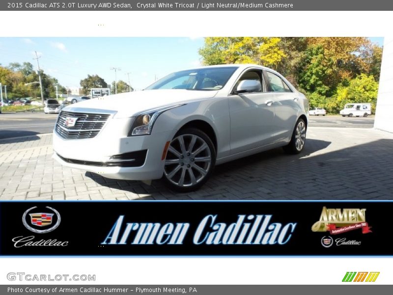 Crystal White Tricoat / Light Neutral/Medium Cashmere 2015 Cadillac ATS 2.0T Luxury AWD Sedan