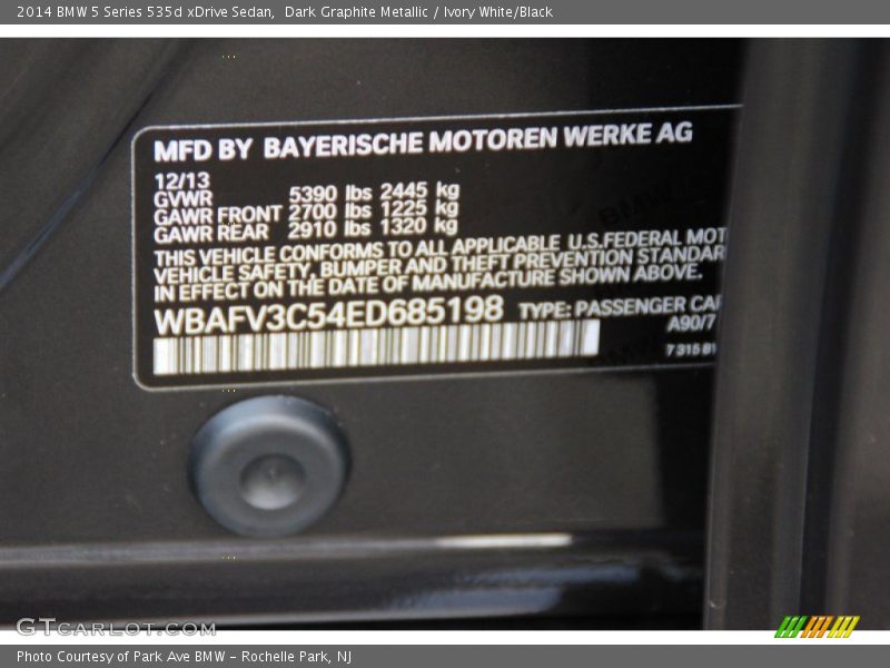 2014 5 Series 535d xDrive Sedan Dark Graphite Metallic Color Code A90