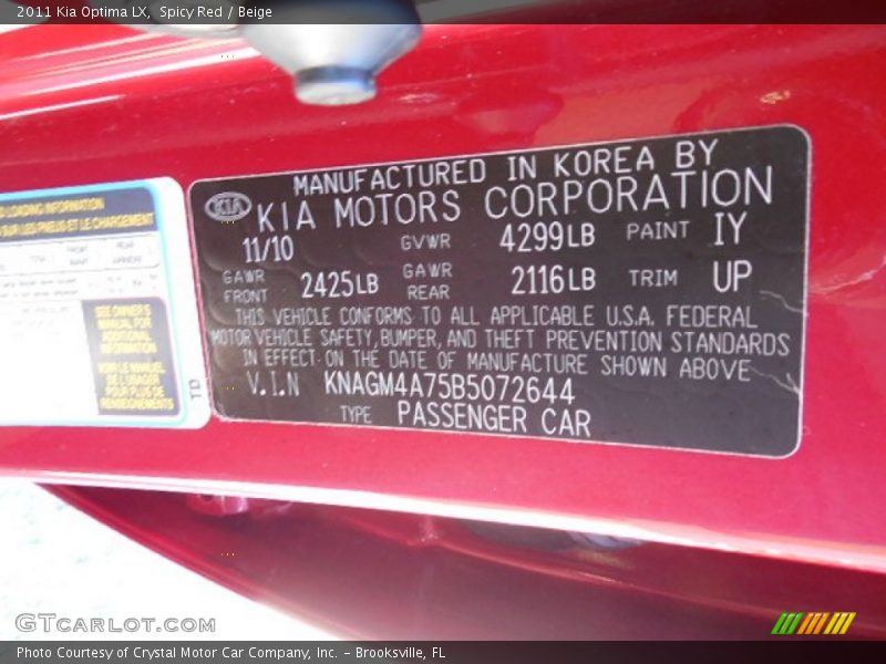 Spicy Red / Beige 2011 Kia Optima LX