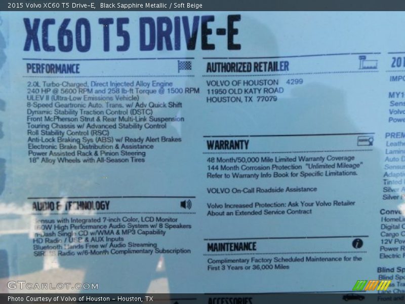 Black Sapphire Metallic / Soft Beige 2015 Volvo XC60 T5 Drive-E