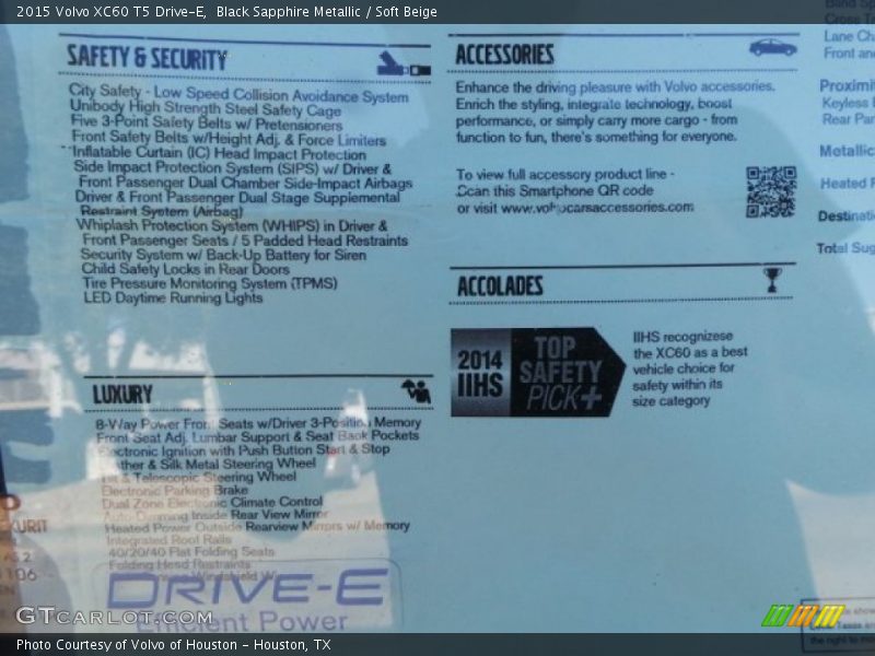 Black Sapphire Metallic / Soft Beige 2015 Volvo XC60 T5 Drive-E