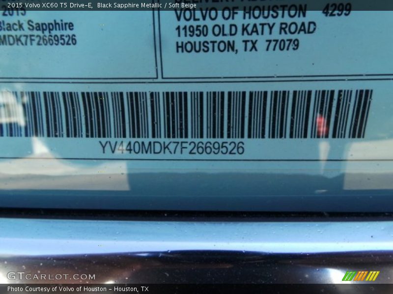 Black Sapphire Metallic / Soft Beige 2015 Volvo XC60 T5 Drive-E
