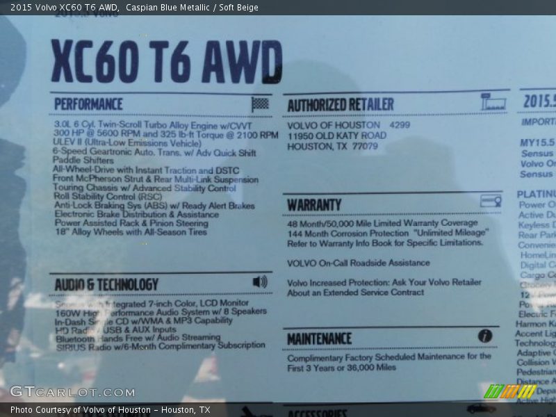 Caspian Blue Metallic / Soft Beige 2015 Volvo XC60 T6 AWD