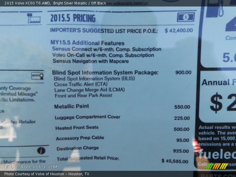 Bright Silver Metallic / Off Black 2015 Volvo XC60 T6 AWD