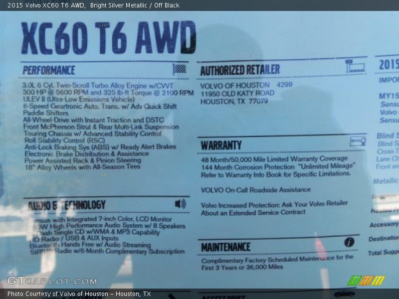  2015 XC60 T6 AWD Window Sticker