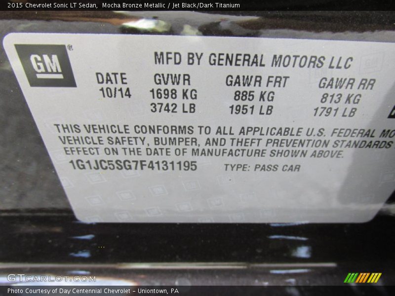 Mocha Bronze Metallic / Jet Black/Dark Titanium 2015 Chevrolet Sonic LT Sedan