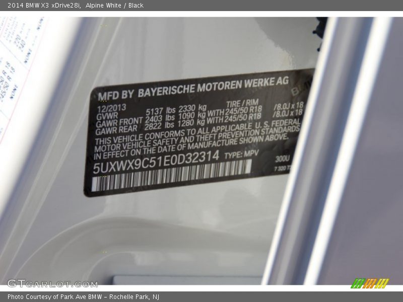 Alpine White / Black 2014 BMW X3 xDrive28i