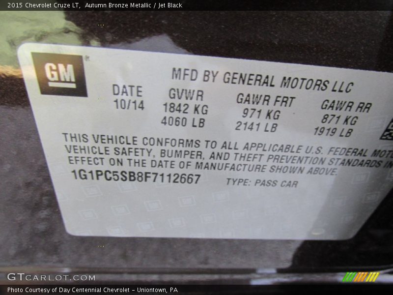 Autumn Bronze Metallic / Jet Black 2015 Chevrolet Cruze LT