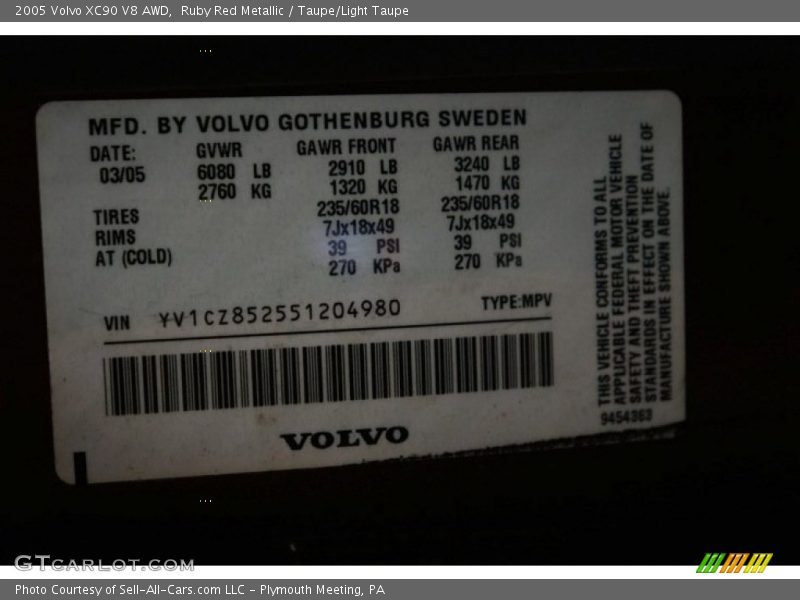 Ruby Red Metallic / Taupe/Light Taupe 2005 Volvo XC90 V8 AWD