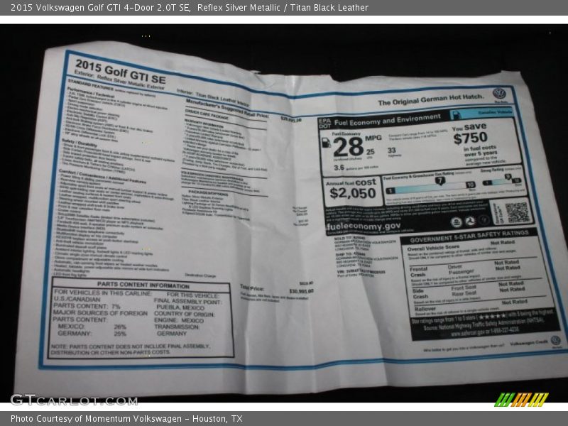  2015 Golf GTI 4-Door 2.0T SE Window Sticker