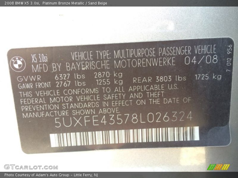 Platinum Bronze Metallic / Sand Beige 2008 BMW X5 3.0si