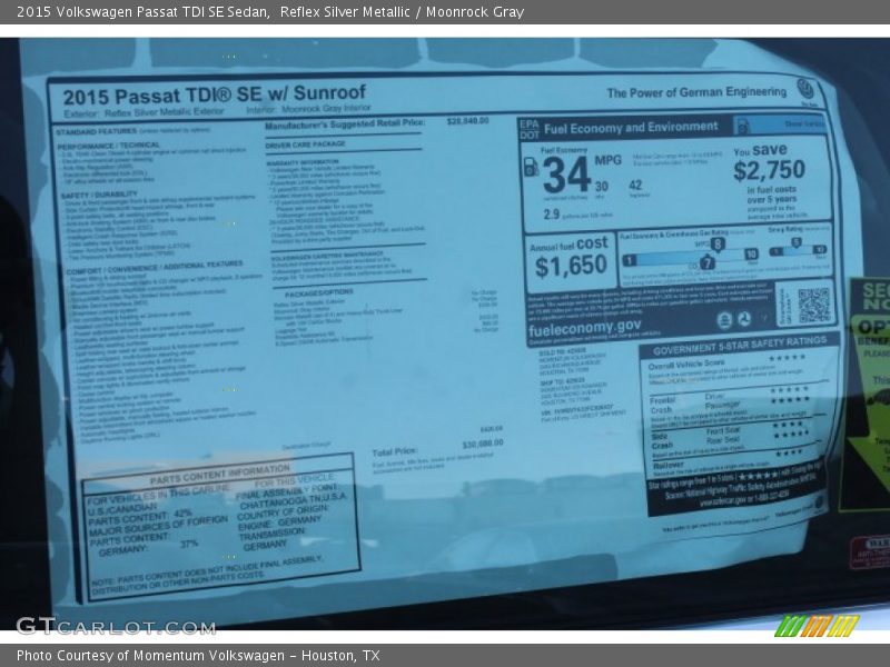 Reflex Silver Metallic / Moonrock Gray 2015 Volkswagen Passat TDI SE Sedan