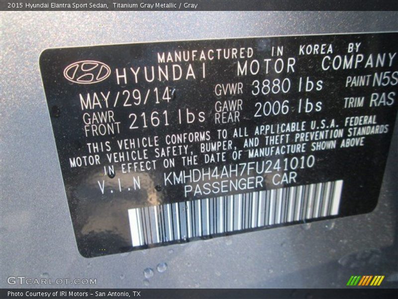 Titanium Gray Metallic / Gray 2015 Hyundai Elantra Sport Sedan