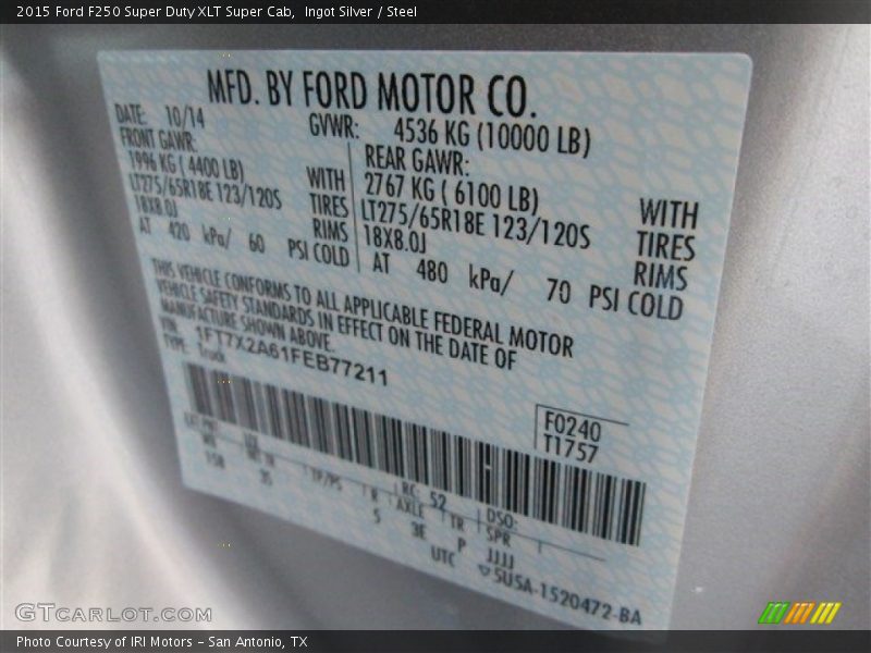 Ingot Silver / Steel 2015 Ford F250 Super Duty XLT Super Cab