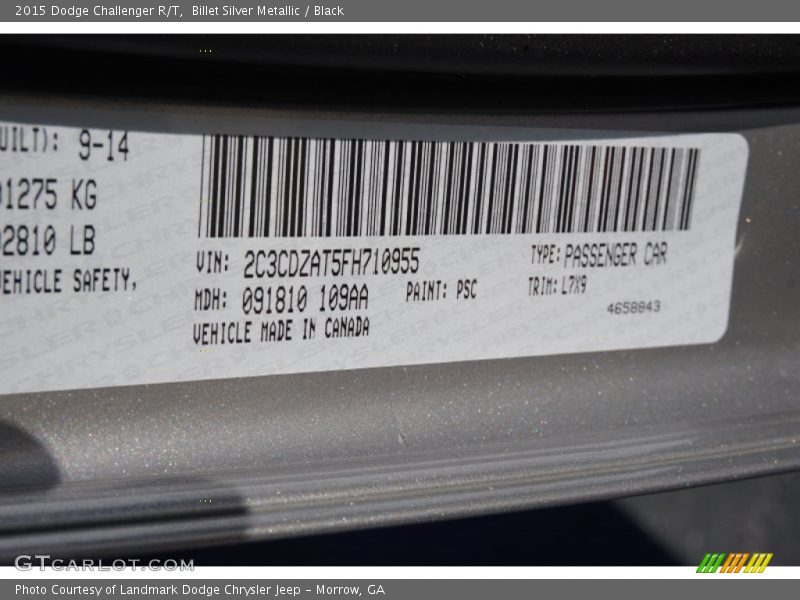 Billet Silver Metallic / Black 2015 Dodge Challenger R/T