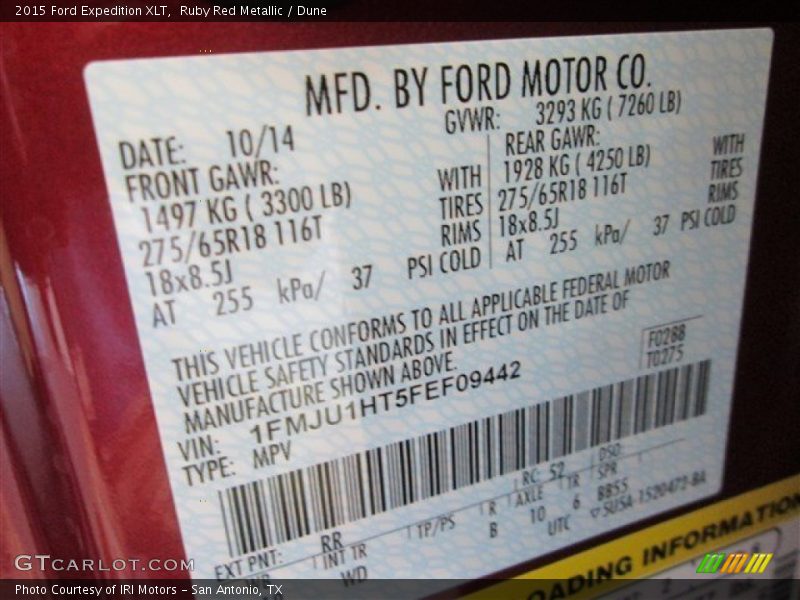 2015 Expedition XLT Ruby Red Metallic Color Code RR