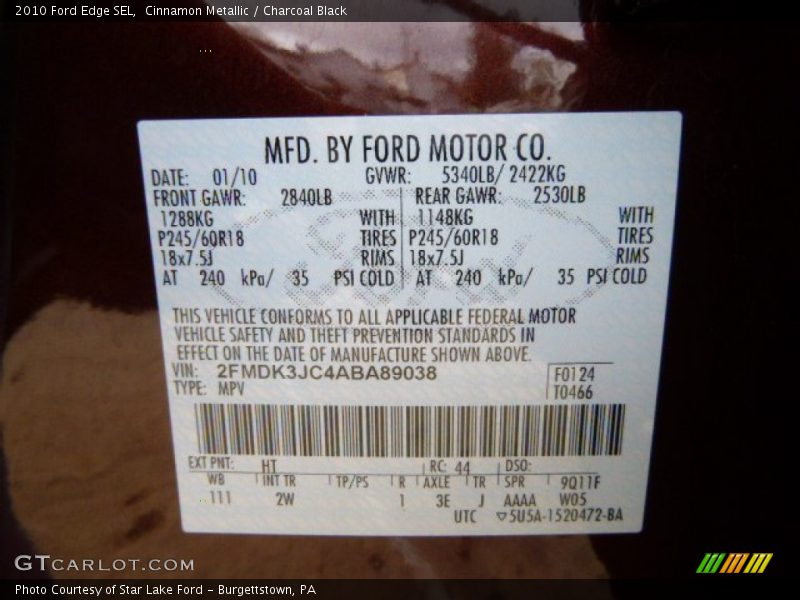 Cinnamon Metallic / Charcoal Black 2010 Ford Edge SEL