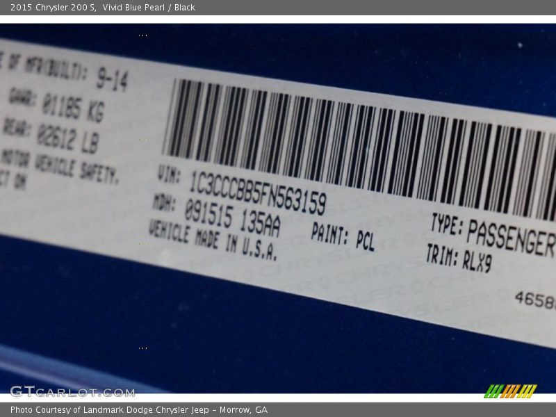 Vivid Blue Pearl / Black 2015 Chrysler 200 S