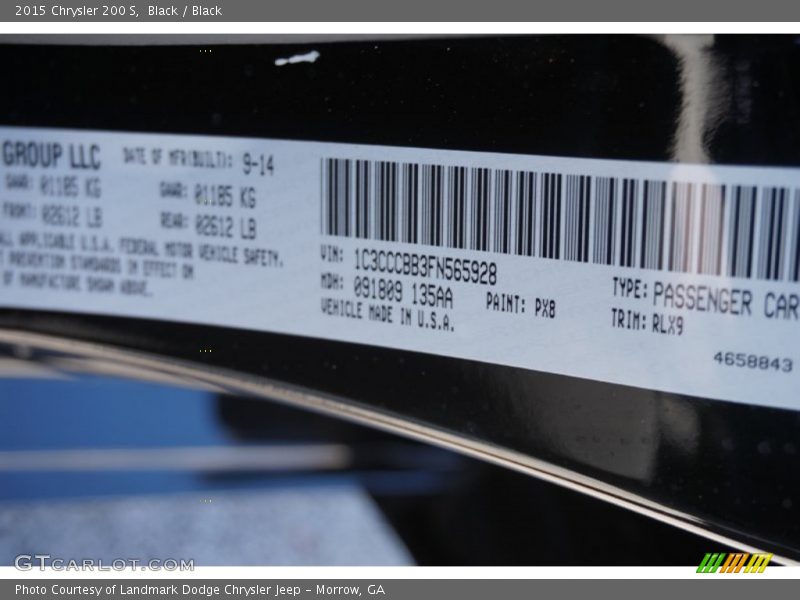 Black / Black 2015 Chrysler 200 S