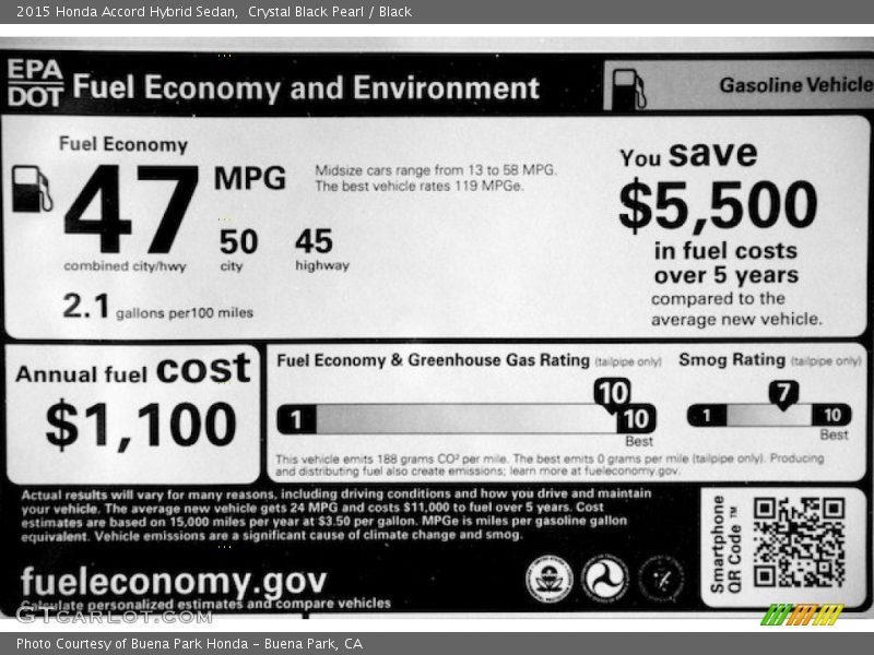 Crystal Black Pearl / Black 2015 Honda Accord Hybrid Sedan