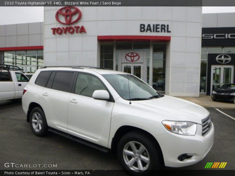 Blizzard White Pearl / Sand Beige 2010 Toyota Highlander V6 4WD