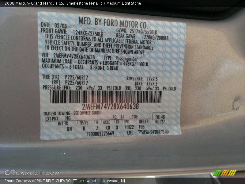 Smokestone Metallic / Medium Light Stone 2008 Mercury Grand Marquis GS