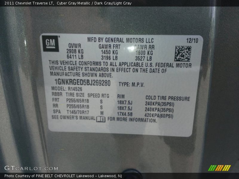 Cyber Gray Metallic / Dark Gray/Light Gray 2011 Chevrolet Traverse LT
