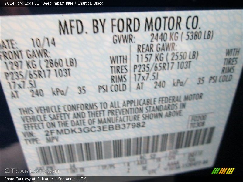 Deep Impact Blue / Charcoal Black 2014 Ford Edge SE