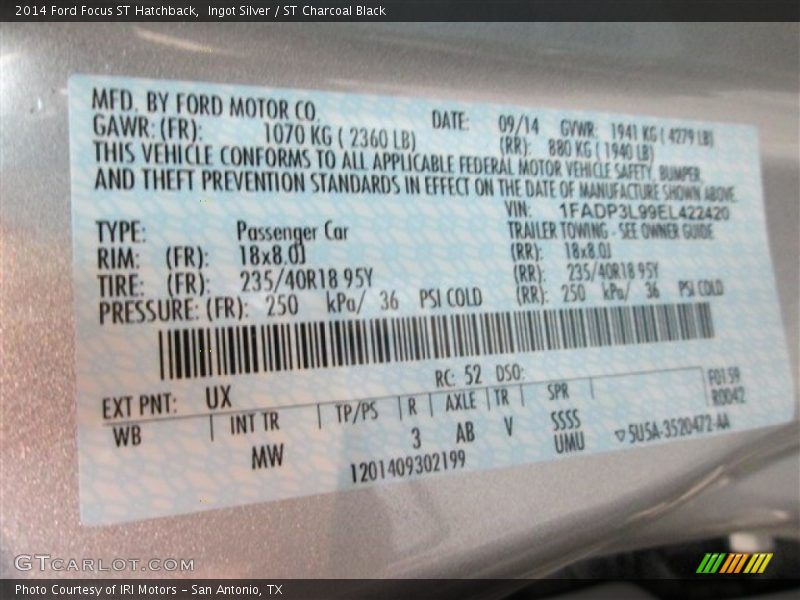 Ingot Silver / ST Charcoal Black 2014 Ford Focus ST Hatchback