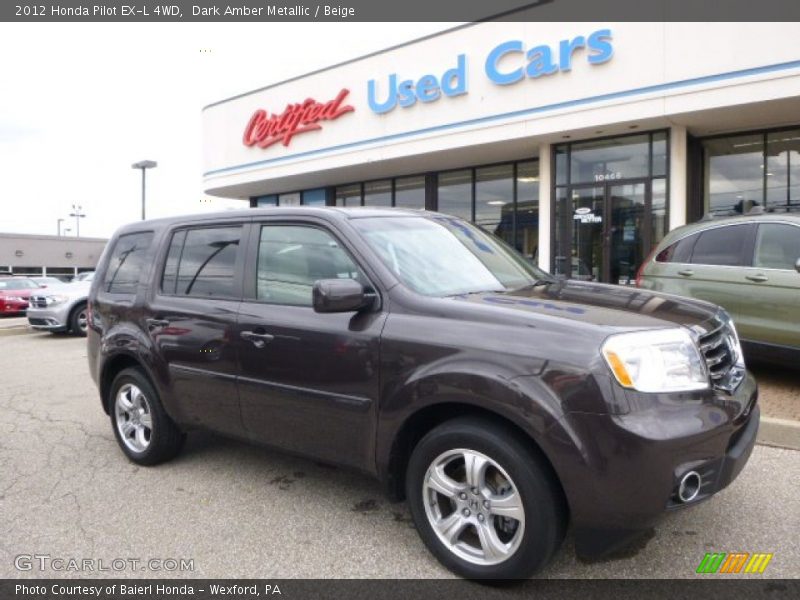 Dark Amber Metallic / Beige 2012 Honda Pilot EX-L 4WD