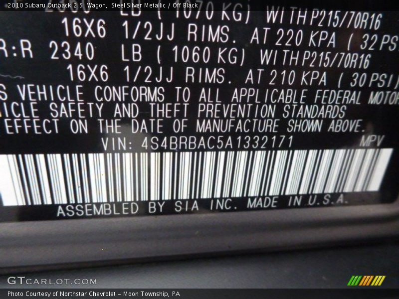 Steel Silver Metallic / Off Black 2010 Subaru Outback 2.5i Wagon