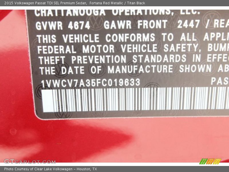 Fortana Red Metallic / Titan Black 2015 Volkswagen Passat TDI SEL Premium Sedan