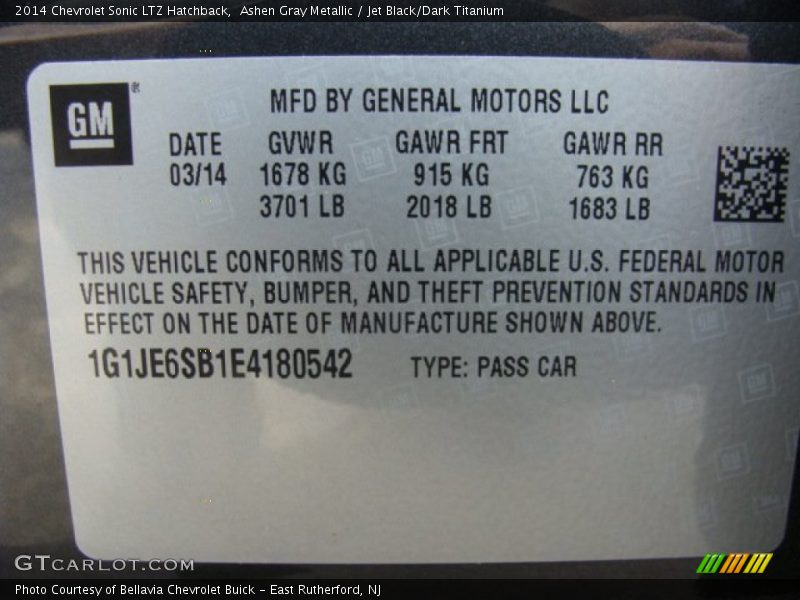 Ashen Gray Metallic / Jet Black/Dark Titanium 2014 Chevrolet Sonic LTZ Hatchback