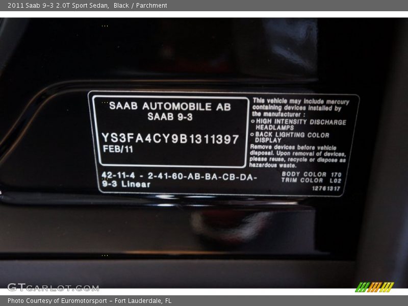 Black / Parchment 2011 Saab 9-3 2.0T Sport Sedan
