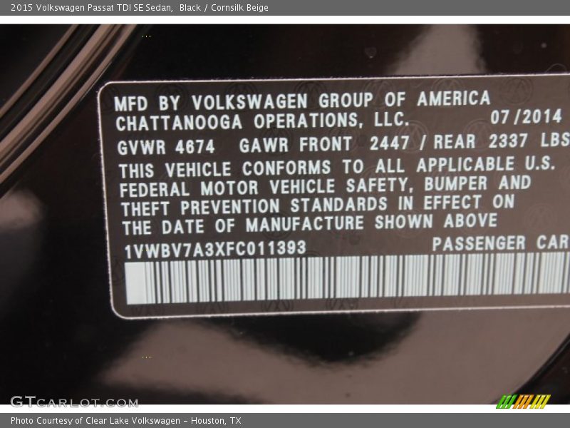 Black / Cornsilk Beige 2015 Volkswagen Passat TDI SE Sedan