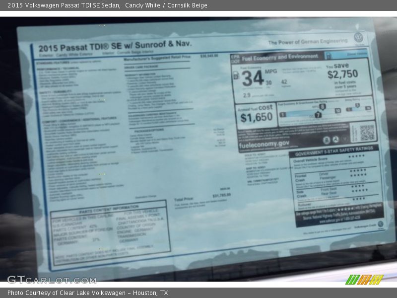 Candy White / Cornsilk Beige 2015 Volkswagen Passat TDI SE Sedan