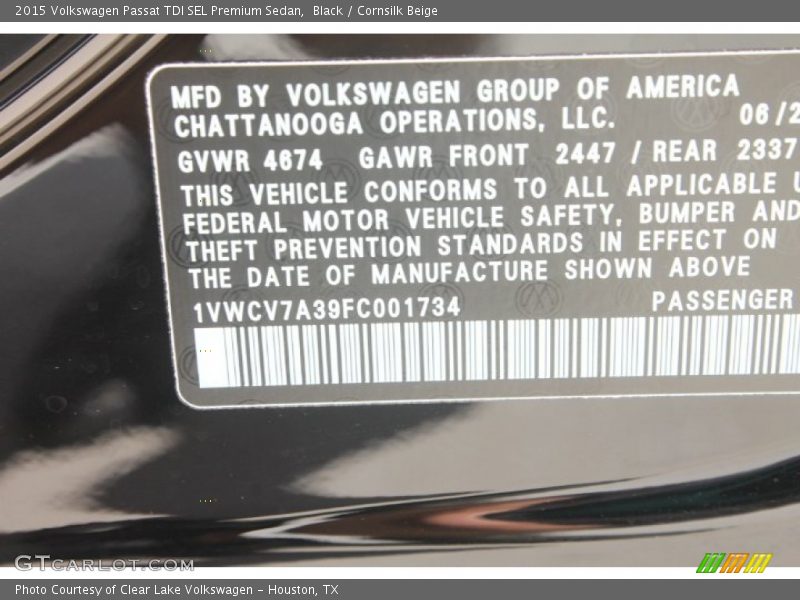 Black / Cornsilk Beige 2015 Volkswagen Passat TDI SEL Premium Sedan