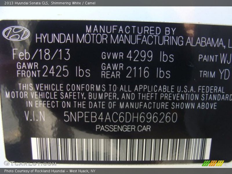 Shimmering White / Camel 2013 Hyundai Sonata GLS