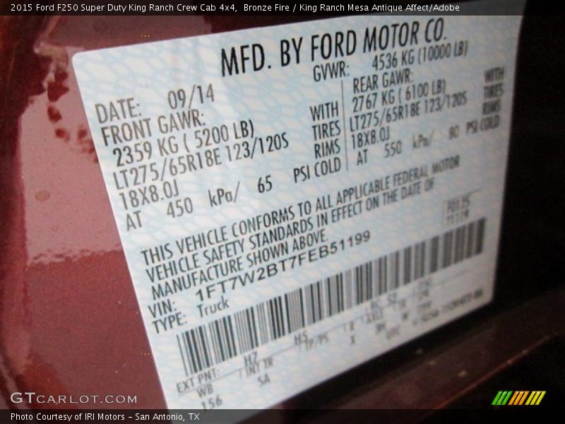 Bronze Fire / King Ranch Mesa Antique Affect/Adobe 2015 Ford F250 Super Duty King Ranch Crew Cab 4x4
