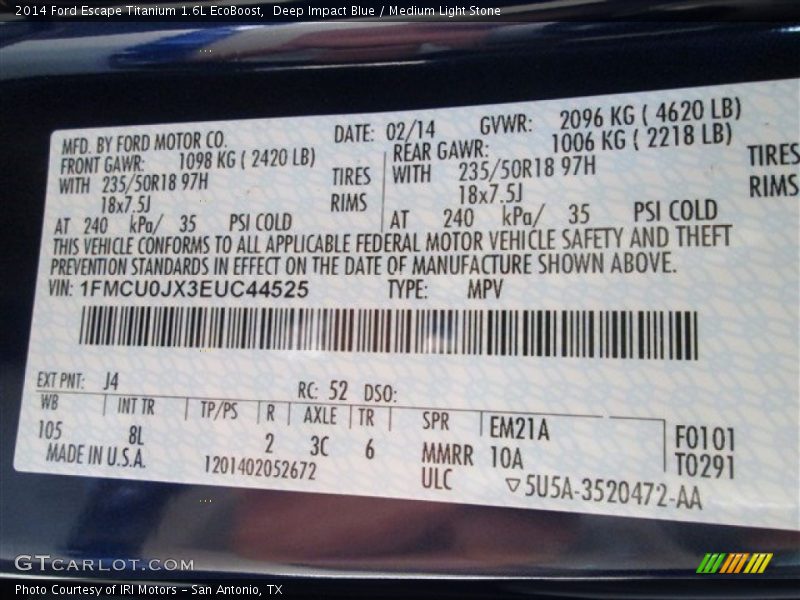 Deep Impact Blue / Medium Light Stone 2014 Ford Escape Titanium 1.6L EcoBoost