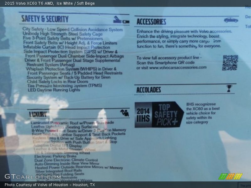 Ice White / Soft Beige 2015 Volvo XC60 T6 AWD
