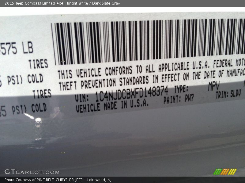 2015 Compass Limited 4x4 Bright White Color Code PW7