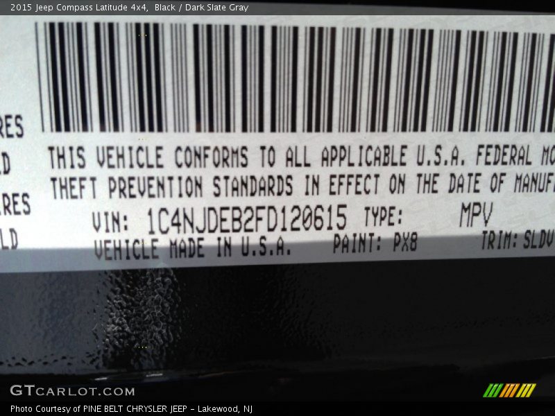2015 Compass Latitude 4x4 Black Color Code PX8