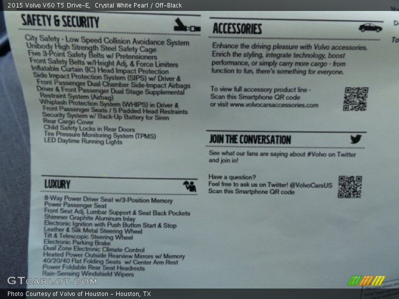  2015 V60 T5 Drive-E Window Sticker