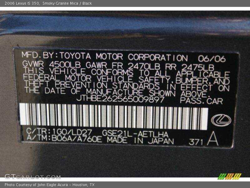 Smoky Granite Mica / Black 2006 Lexus IS 350