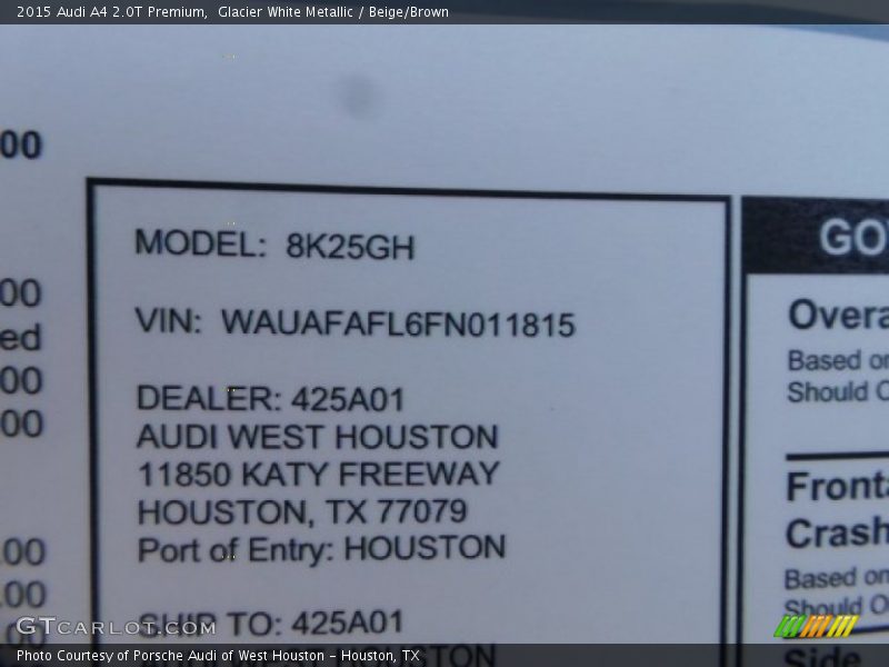 Glacier White Metallic / Beige/Brown 2015 Audi A4 2.0T Premium