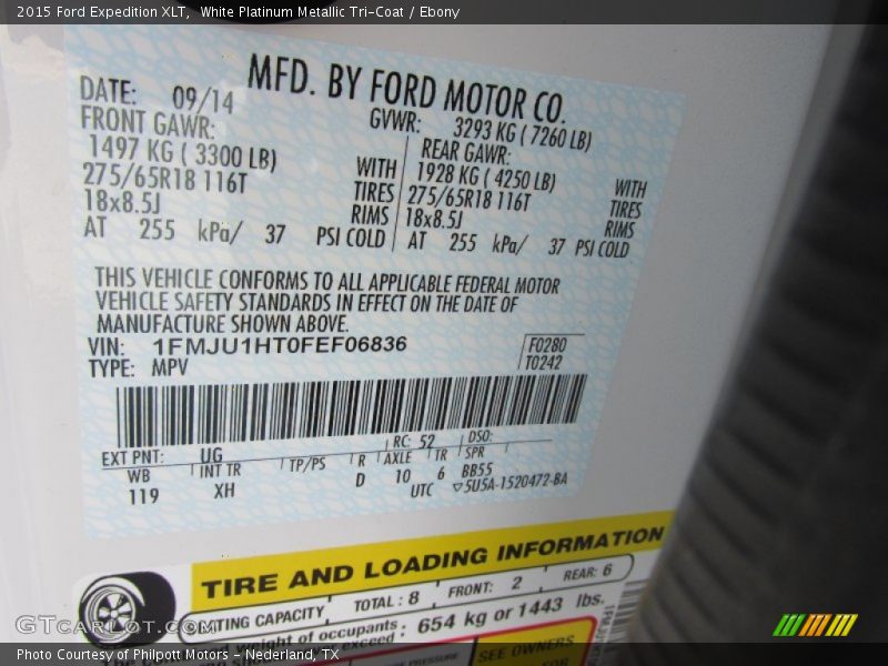 2015 Expedition XLT White Platinum Metallic Tri-Coat Color Code UG